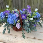 #### Bespoke large basket of blue flowers £75