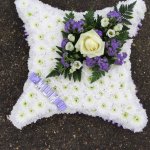### Based Cushion with ribbon edging and posy in other colours      15