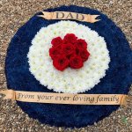#### Luxury RAF wreath with rose center small £65 medium £90 large £120 (optional printed ribbon extra)