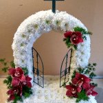 ### Gates of Heaven chrysanthemum based with orchid or rose posies £120