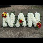 ####NAN with white chrysanthemums and 3 posies (all colours) £90