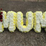 ###MUM with two tone chrysanthemums letters, ribbon edge and 2 placements £125 other colours available